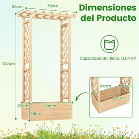 Floreira elevada em madeira de abeto com treliça 78 x 36 x 152 cm, tampa suspensa, 2 orifícios de drenagem e 2 painéis para jardim, terraço ou pátio N