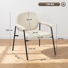 Conjunto de 2 Poltronas Auxiliares, 67 x 64 x 76,5 cm, Encosto Curvo, Creme