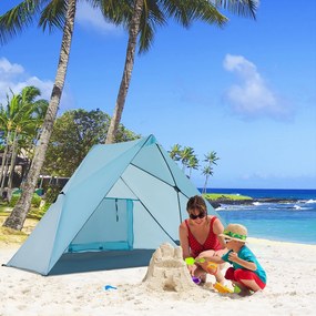 Tenda de Praia Dobrável para 2-3 Pessoas Anti UV 50+ Tenda Quebra-Vento com Janela e Bolsa de Transporte para Jardim Campismo Viagens 210x147x120cm Az