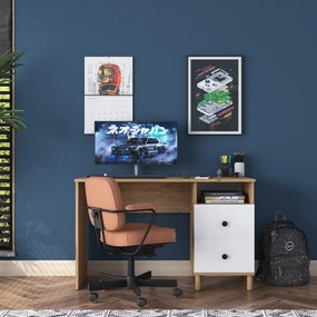 Secretária de Estudo HA109 – Nogueira e Branco – 120x73,8x50 cm