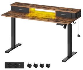 Secretária eléctrica com Luz LED e regulável em altura 60 x 140 x (72-120) cm Castanho Vintage