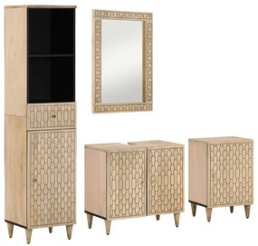 vidaXL 4 pcs conj. móveis p/ casa de banho madeira de mangueira maciça