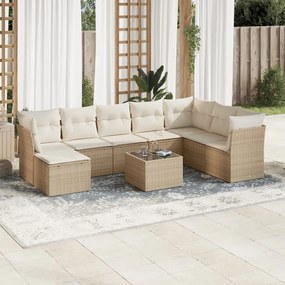 vidaXL 9 pcs conjunto de sofás p/ jardim com almofadões vime PE bege