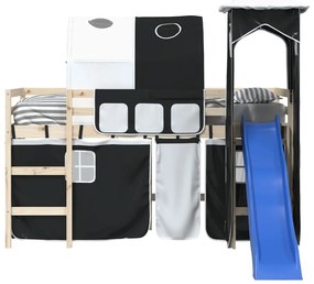 Cortinas para cama elevada com túnel e torre branco e preto