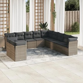11 pcs conjunto sofás de jardim c/ almofadões vime PE cinzento