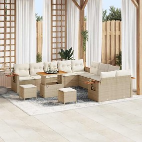 Conjunto de Sofá de Jardim vidaXL 13 peças com Almofadas Bege Rattan Acácia