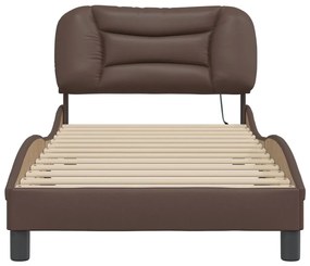Estrutura cama c/ luzes LED 80x200 cm couro artificial castanho