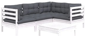 5 pcs conjunto lounge de jardim c/ almofadões pinho branco
