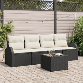 vidaXL Conjunto de Sofá de 5 Peças com Almofadas Preto Vime PE