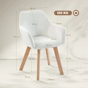 Conjunto de 2 Cadeiras de Jantar Modernas Estofadas em Veludo com Pernas de Madeira 54x57x80 cm Creme