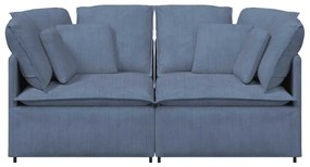 Sofá modular com almofadas tecido corduroy azul