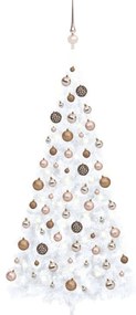 vidaXL Meia árvore Natal artificial pré-iluminada c/ bolas branco