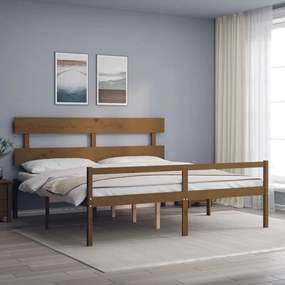 Cama para idosos c/ cabeceira 200x200 cm madeira castanho-mel