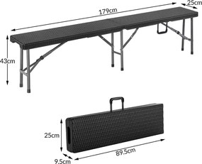 Conjunto de 2 bancos dobraveis, jardim, campismo de Polyrattan Malmo 180cm pretos