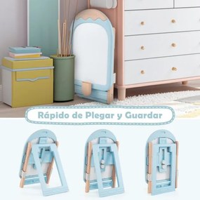 Cavalete de arte dobrável com altura ajustável, cadeira, marcadores, apagador a seco e brinquedos magnéticos azul