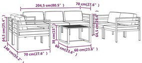 8 pcs conjunto lounge jardim com almofadões alumínio antracite
