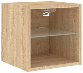 Móveis de parede para TV com luzes LED 2 pcs carvalho sonoma