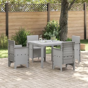 vidaXL Conjunto de Jantar de 5 Peças com Almofadas Cinza Claro em Rattan Sintético