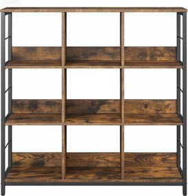 Estante com 3 prateleiras 100 x 30 x 103,1 cm, estante para livros com 9 compartimentos, Castanho vintage-preto