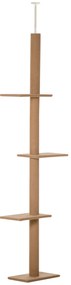 Arranhador para Gatos de Chão ao Teto com Altura Ajustável 4 Plataformas e Poste de Sisal 43x27x228-260 cm Castanho Claro