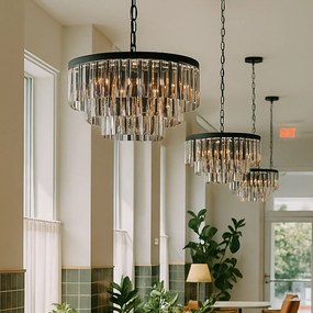Lustre moderno preto com vidro fumê 9 luzes - Amel