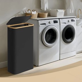 Cesto de bambu para roupa suja de 65 L, 42 x 22,5 x 70,5 cm preto