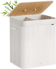 Cesto da roupa suja 120 L com 2 compartimentos 50 x 40 x 61 cm e saco removível, branco