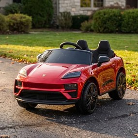 Carro elétrico para crianças até 5 anos Porsche Macan Turbo 12V, com bateria de lítio, Pneus de borracha, Controle remoto Vermelho