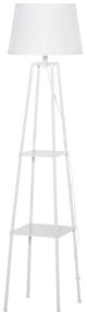HOMCOM Lâmpada de pé Tripé de metal Soquete E27 de Máximo 40W com tela de linho e prateleira de 2 níveis 35,5x35,5x158 cm Branco | Aosom Portugal