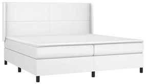 Cama box spring c/colchão/LED 200x200cm couro artificial branco