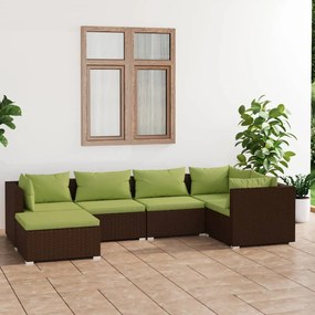 6 pcs conjunto lounge jardim c/ almofadões vime PE castanho