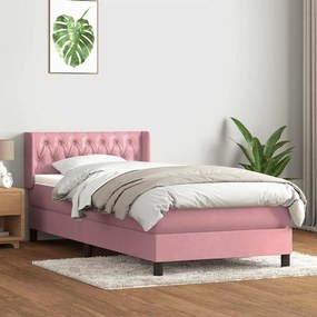 vidaXL Cama com molas/colchão rosa 90x210 cm veludo