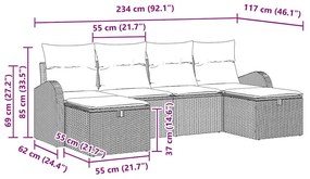 Conjunto de Sofá de Jardim de 6 Peças com Almofadas Bege Rattan