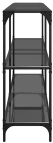 Mesa consola com tampo em vidro preto 158,5x30x81 cm aço