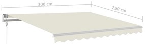 Toldo retrátil manual com LED 3x2,5 m cor creme