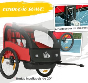 Reboque de Bicicleta para Crianças acima de 18 Meses com 2 Lugares com Cinto de Segurança e Armazenamento 140x88x90cm Vermelho