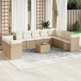 vidaXL 11 pcs conjunto sofás de jardim c/ almofadões vime PE bege