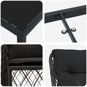 Conjunto de Jantar de Jardim com Almofadas Preto Rattan Poly