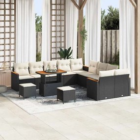 Conjunto de Sofás de Jardim vidaXL com Almofadas Preto Rattan de Polietileno Acácia