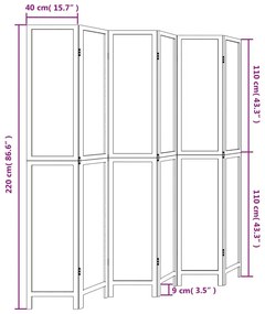 Biombo c/ 6 painéis madeira de paulownia maciça castanho-escuro