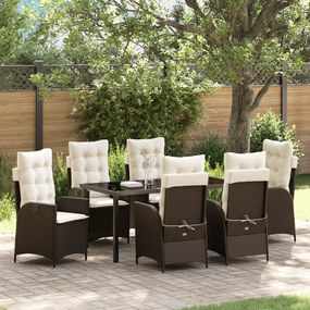 vidaXL Conjunto de Jantar de Jardim 7 Peças com Almofadas Castanho Rattan Poliéster