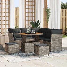 Conjunto de Sofá de Jardim vidaXL 8 Peças com Almofadas Cinza Rattan Poliéster Acaí