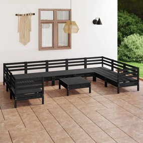 10 pcs conjunto lounge de jardim pinho maciço preto