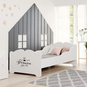Cama infantil ANNA branca 160x80 - ilustração princesa - colchão e estrado incluído