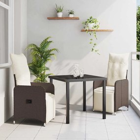 vidaXL Conjunto de Jantar de Jardim 3 Peças com Almofadas Castanho Rattan Sintético