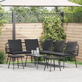 Conjunto de Sofá de Jardim 4 Peças com Almofadas Preto Rattan Sintético