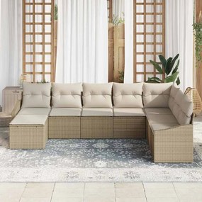 Conjunto de sofá de jardim com 8 peças e almofadas bege em rattan sint