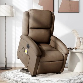 vidaXL Poltrona elétrica elevatória massagens tecido castanho