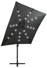 Guarda-sol jardim cantilever c/ poste/luzes LED 250cm antracite