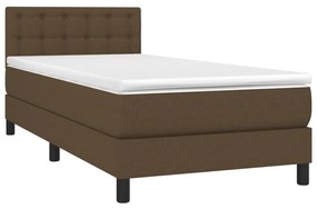 Cama box spring c/ colchão/LED 90x190 cm tecido castanho-escuro